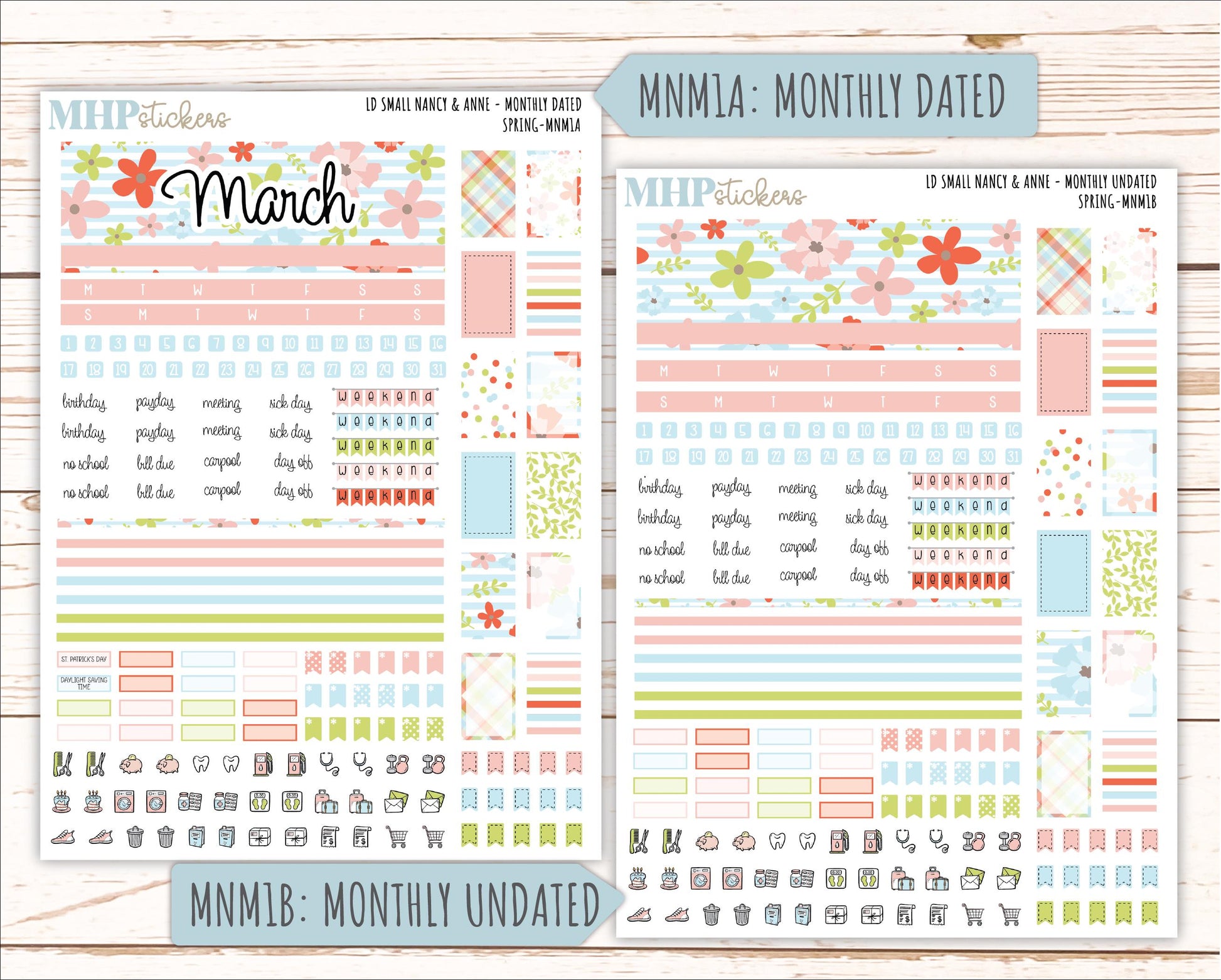 MARCH 2026 Stickers for Small Nancy & Anne Laurel Denise Planners. (Formerly Mini Planner) "Spring" || MN