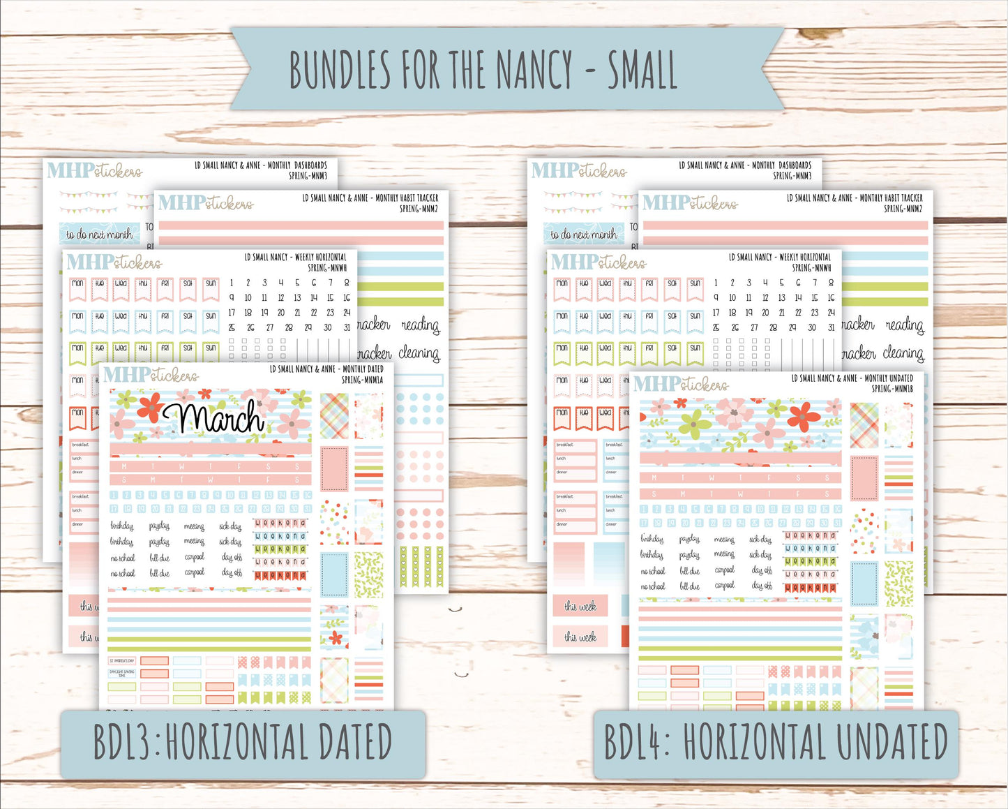 MARCH 2026 Stickers for Small Nancy & Anne Laurel Denise Planners. (Formerly Mini Planner) "Spring" || MN