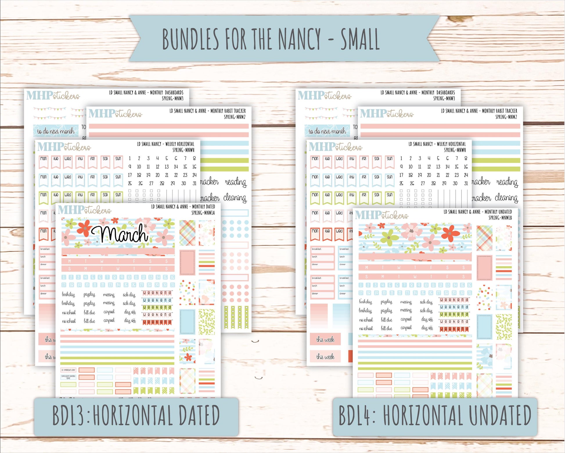 MARCH 2026 Stickers for Small Nancy & Anne Laurel Denise Planners. (Formerly Mini Planner) "Spring" || MN