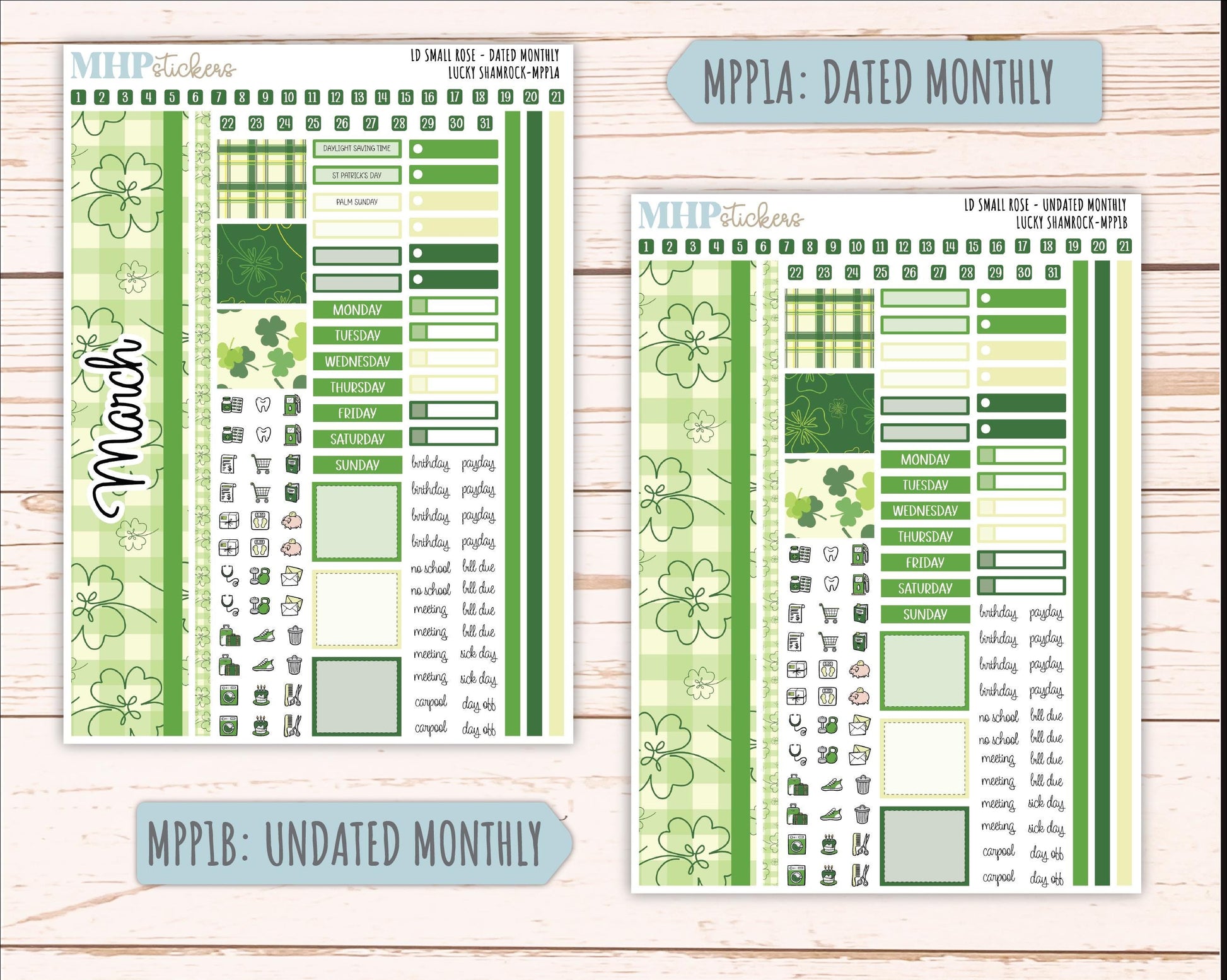 MARCH 2026 Stickers for The Small Rose Laurel Denise Planner (Formerly Mini Project Planner) "Luckly Shamrock" || MPP