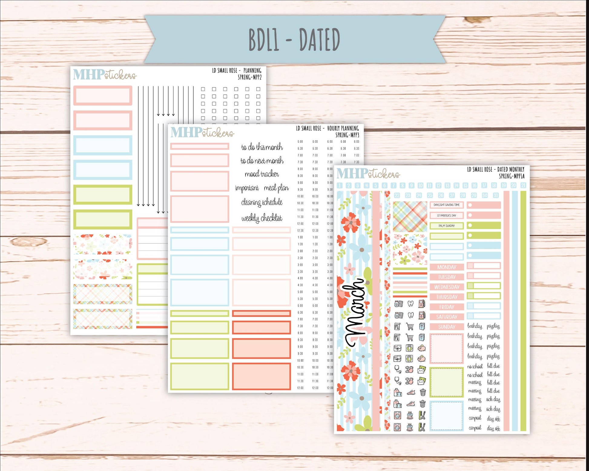 MARCH 2026 Stickers for The Small Rose Laurel Denise Planner (Formerly Mini Project Planner) "Spring" || MPP