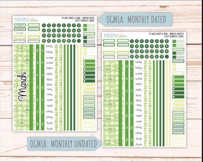 MARCH 2026 Stickers for Large Nancy & Anne Planners (Formerly Original Size). For Laurel Denise Planners. "Lucky Shamrock" || OG