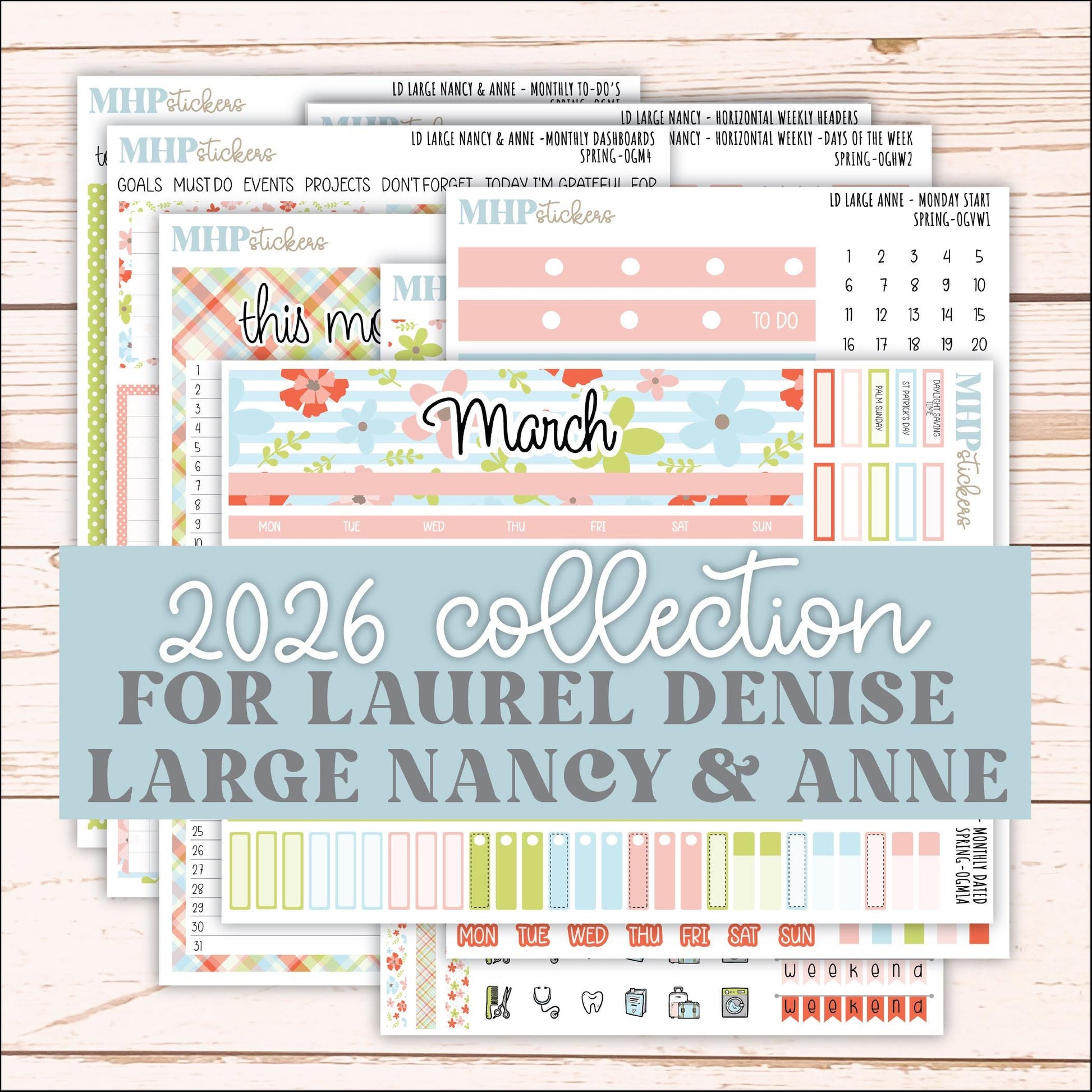 MARCH 2026 Stickers for Large Nancy & Anne Planners (Formerly Original Size). For Laurel Denise Planners. "Spring" || OG