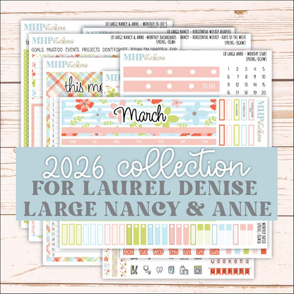 MARCH 2026 Stickers for Large Nancy & Anne Planners (Formerly Original Size). For Laurel Denise Planners. "Spring" || OG