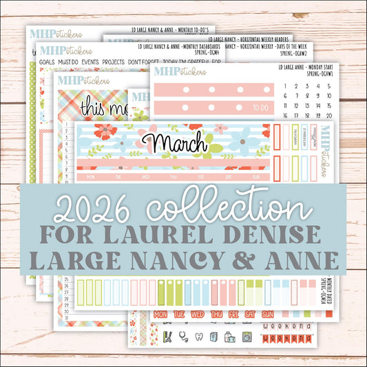 MARCH 2026 Stickers for Large Nancy & Anne Planners (Formerly Original Size). For Laurel Denise Planners. "Spring" || OG