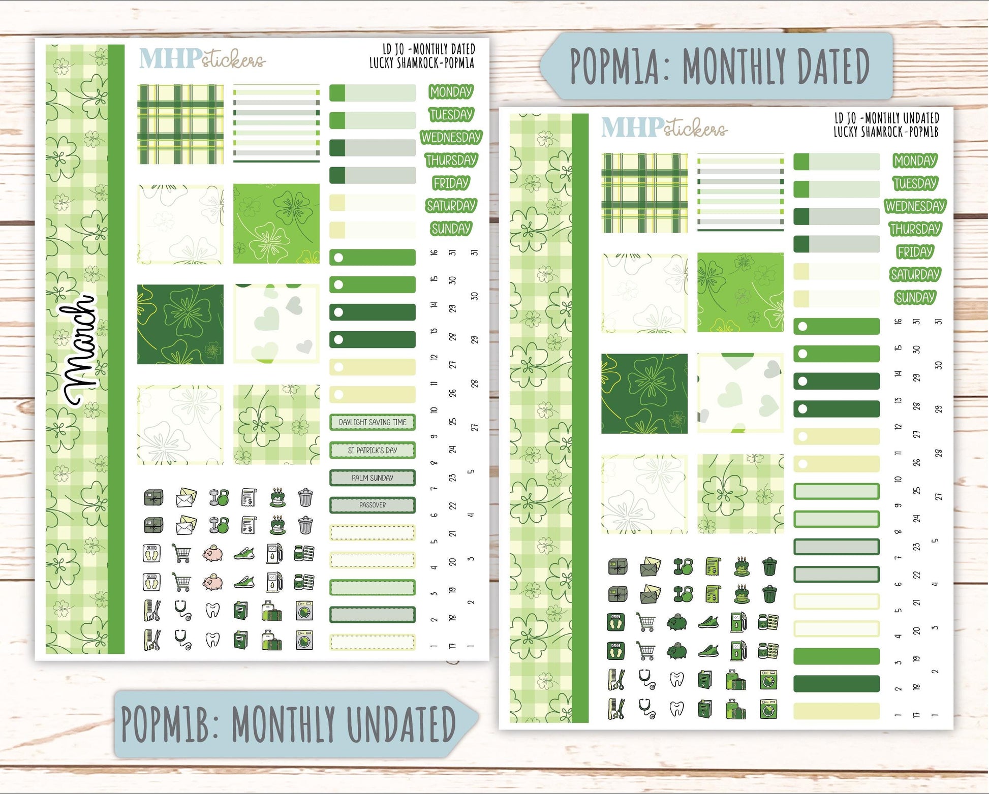 MARCH 2026 Stickers for The Jo, Laurel Denise Planner (Formerly Pop-Up Planner) "Lucky Shamrock" || POP