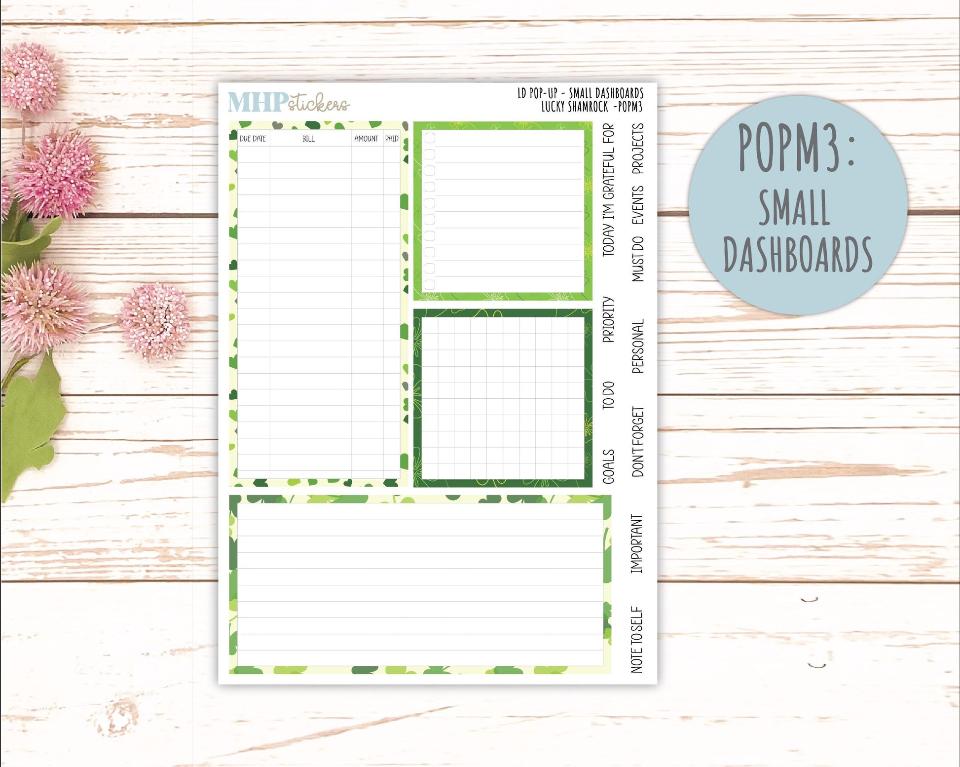 MARCH 2026 Stickers for The Jo, Laurel Denise Planner (Formerly Pop-Up Planner) "Lucky Shamrock" || POP