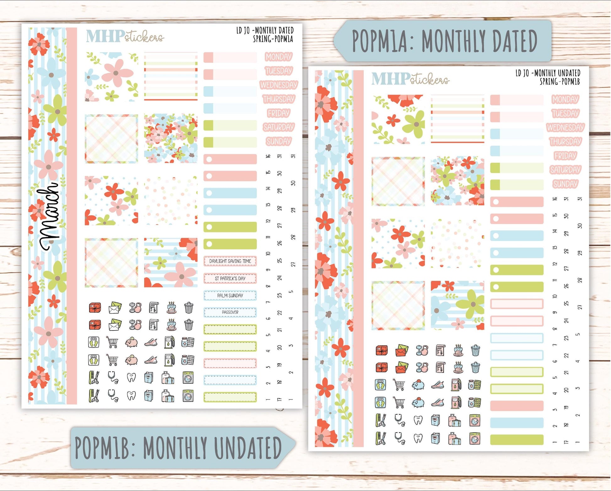 MARCH 2026 Stickers for The Jo, Laurel Denise Planner (Formerly Pop-Up Planner) "Spring" || POP