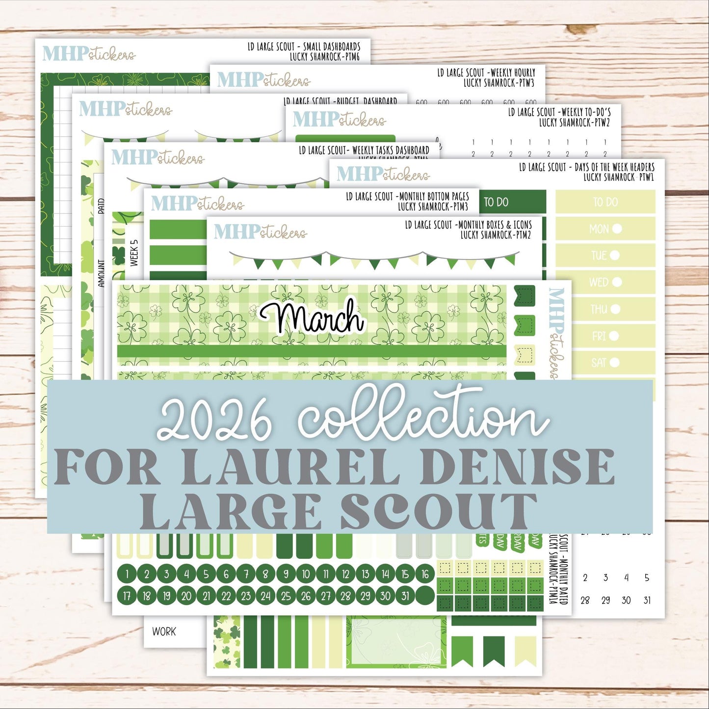 MARCH 2026 Stickers for the Large Scout Planner (formerly Portrait Planner). For Laurel Denise Planners "Lucky Shamrock" ||PT
