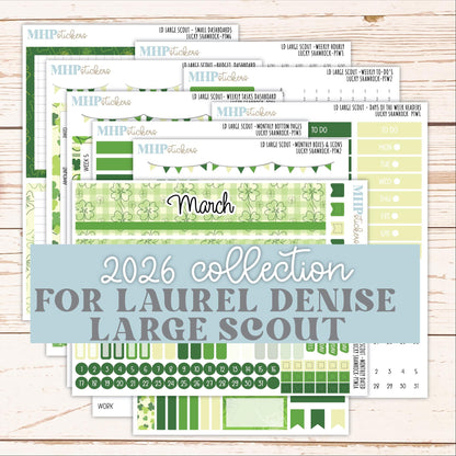MARCH 2026 Stickers for the Large Scout Planner (formerly Portrait Planner). For Laurel Denise Planners "Lucky Shamrock" ||PT