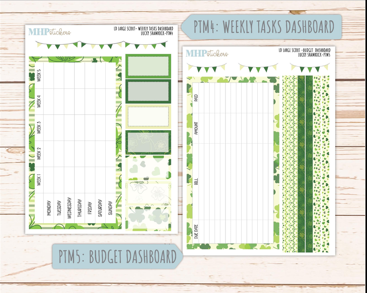 MARCH 2026 Stickers for the Large Scout Planner (formerly Portrait Planner). For Laurel Denise Planners "Lucky Shamrock" ||PT