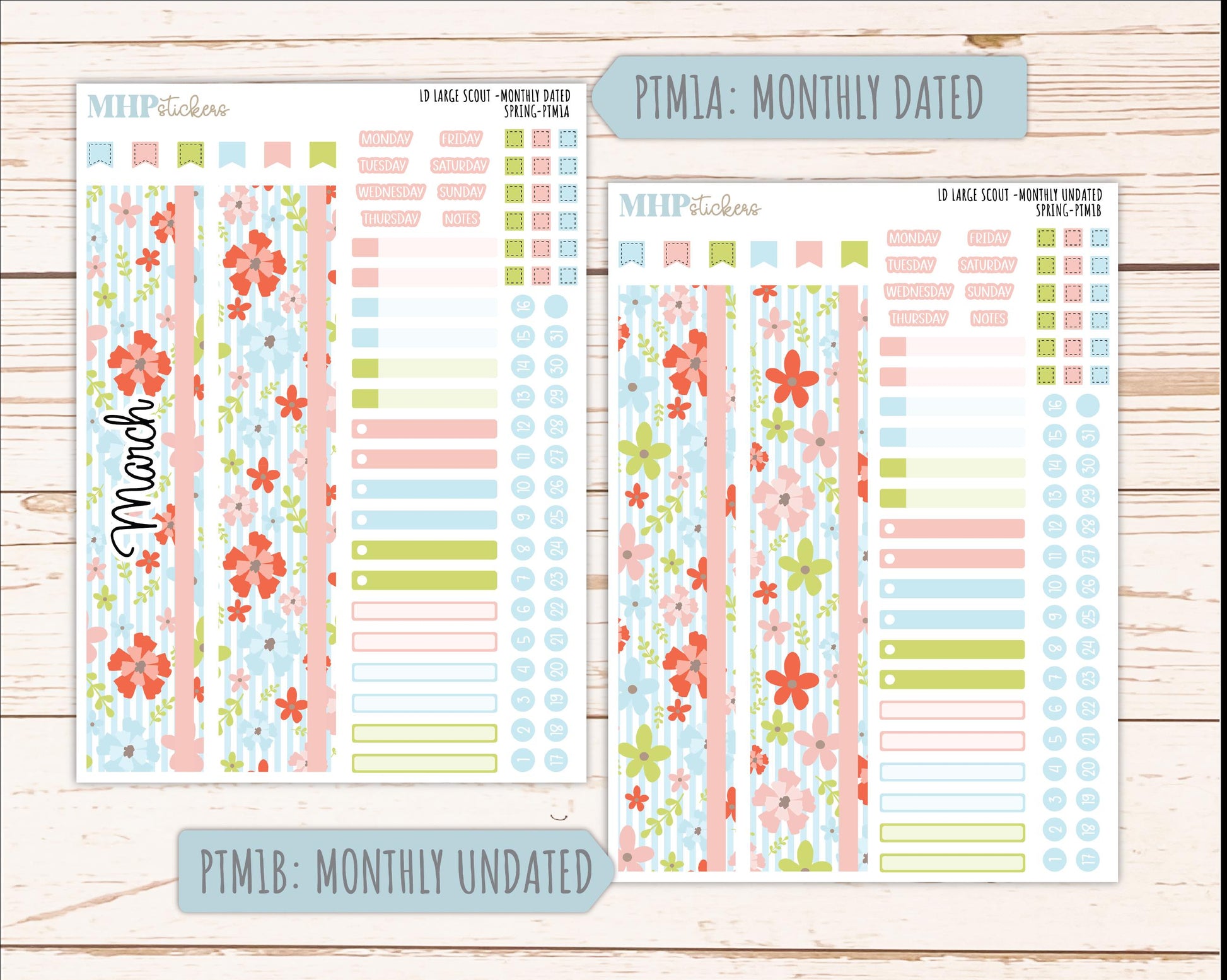 MARCH 2026 Stickers for the Large Scout Planner (formerly Portrait Planner). For Laurel Denise Planners "Spring" ||PT