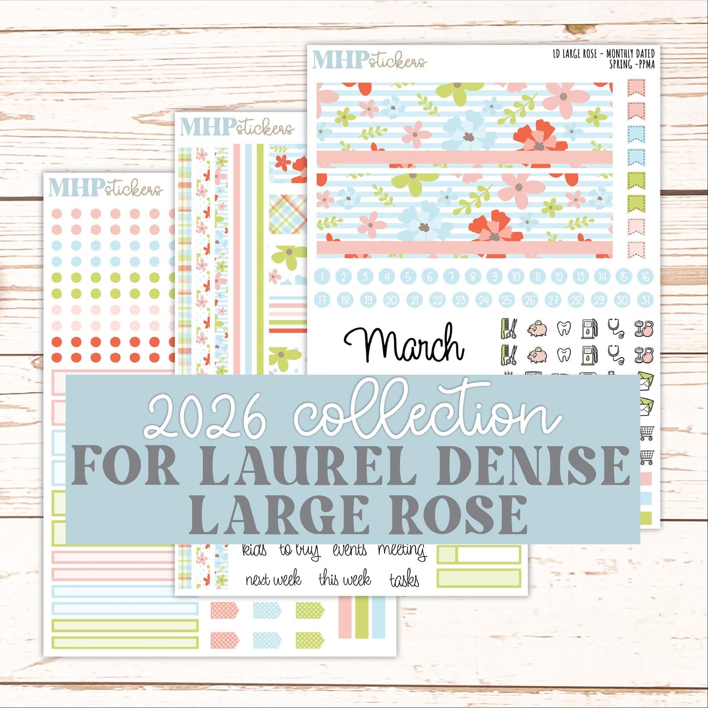 MARCH 2026 Stickers for the Large Rose Planner (Formerly Project Planner). Laurel Denise. "Spring" || PP