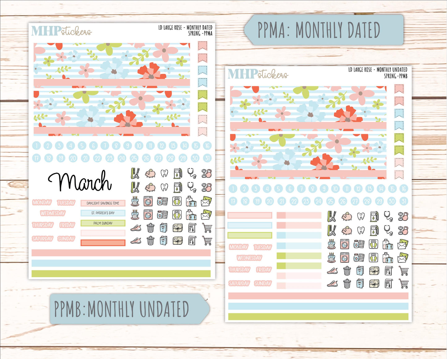 MARCH 2026 Stickers for the Large Rose Planner (Formerly Project Planner). Laurel Denise. "Spring" || PP