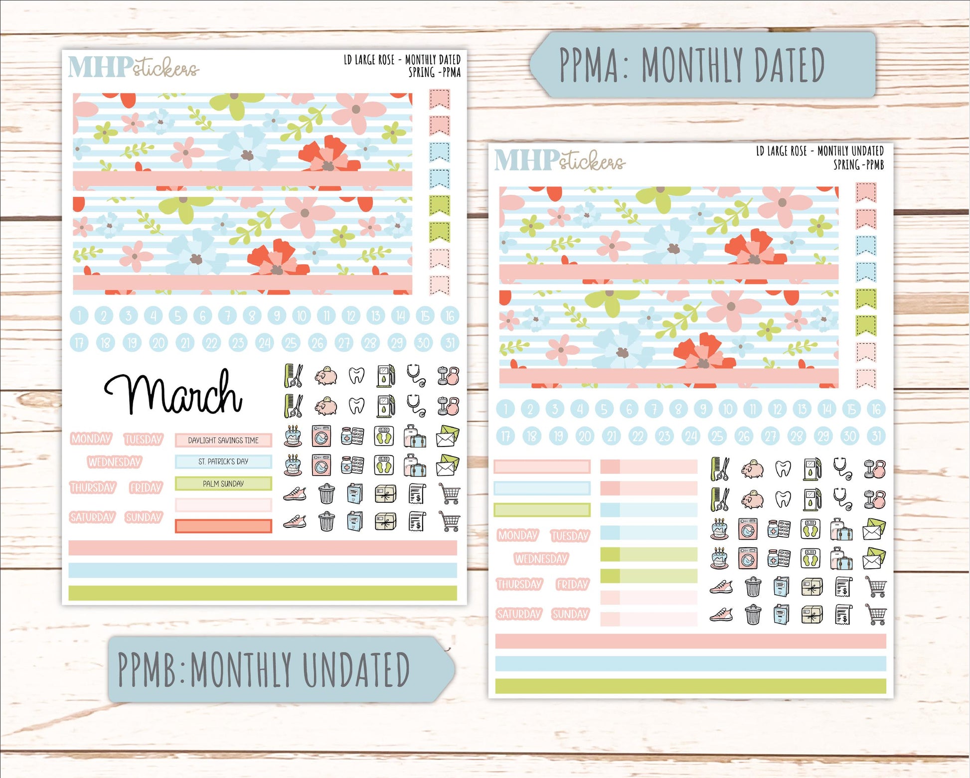 MARCH 2026 Stickers for the Large Rose Planner (Formerly Project Planner). Laurel Denise. "Spring" || PP