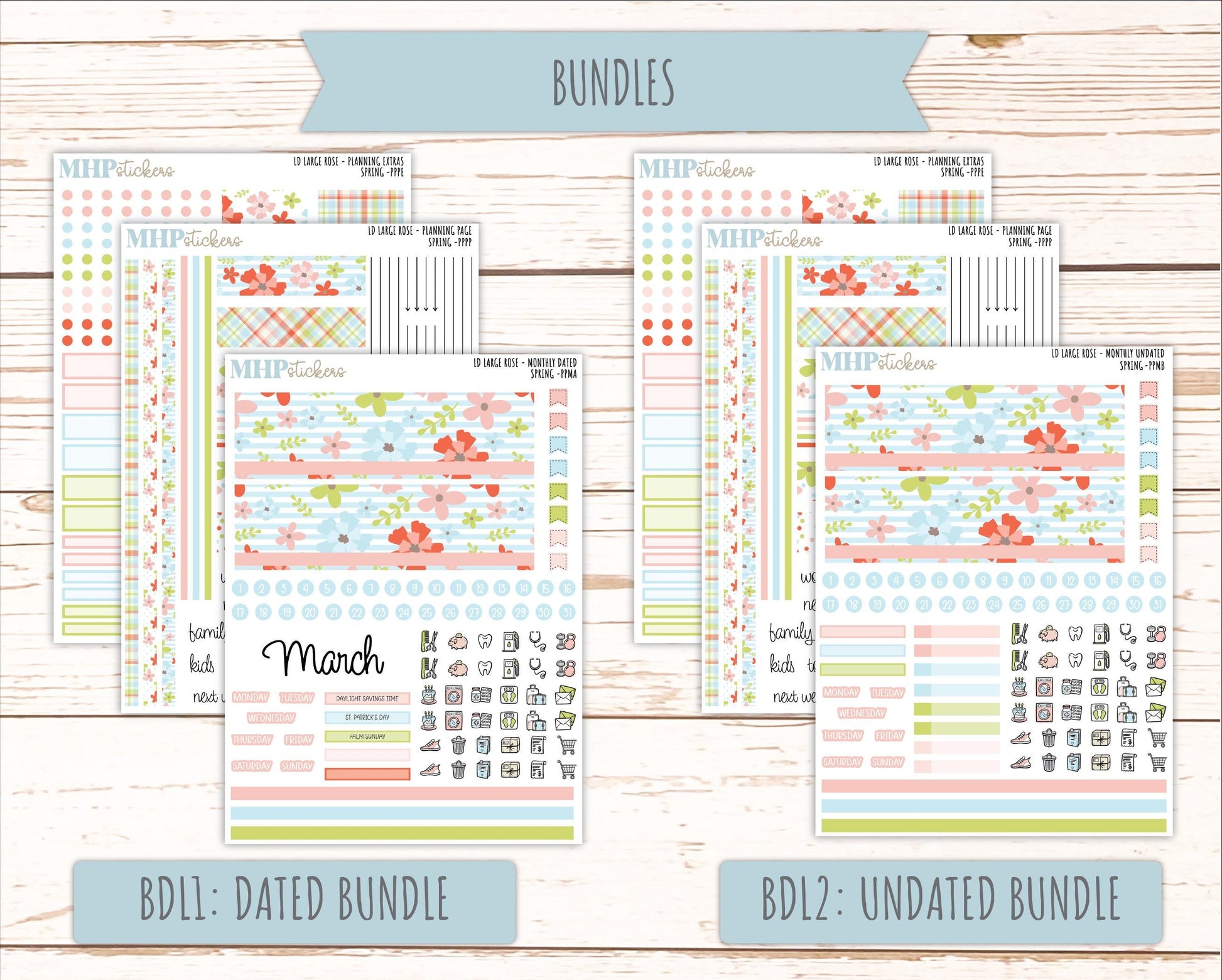 MARCH 2026 Stickers for the Large Rose Planner (Formerly Project Planner). Laurel Denise. "Spring" || PP