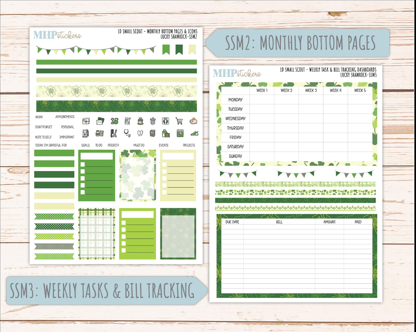 MARCH 2026 Stickers for the Small Scout Planner. For Laurel Denise Planners. "Lucky Shamrock" ||SS