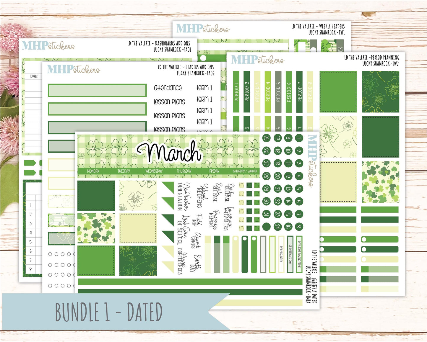 MARCH Stickers for The Valerie Laurel Denise Planner (Formerly Teacher Planner) "Lucky Shamrock" || TC