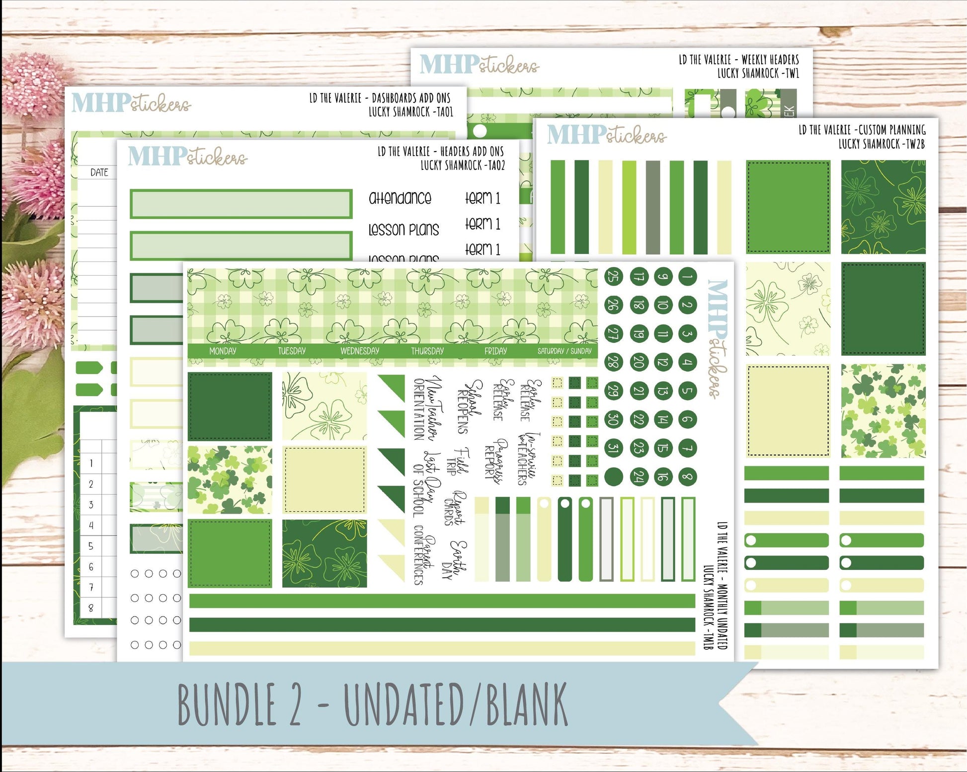 MARCH Stickers for The Valerie Laurel Denise Planner (Formerly Teacher Planner) "Lucky Shamrock" || TC