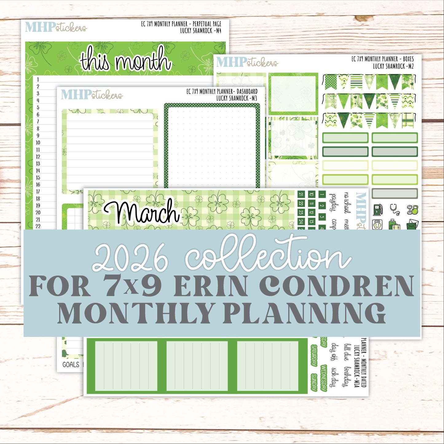 MARCH Monthly Kit for 7x9 Erin Condren Planners. 2026 Collection "Lucky Shamrock" || ECM