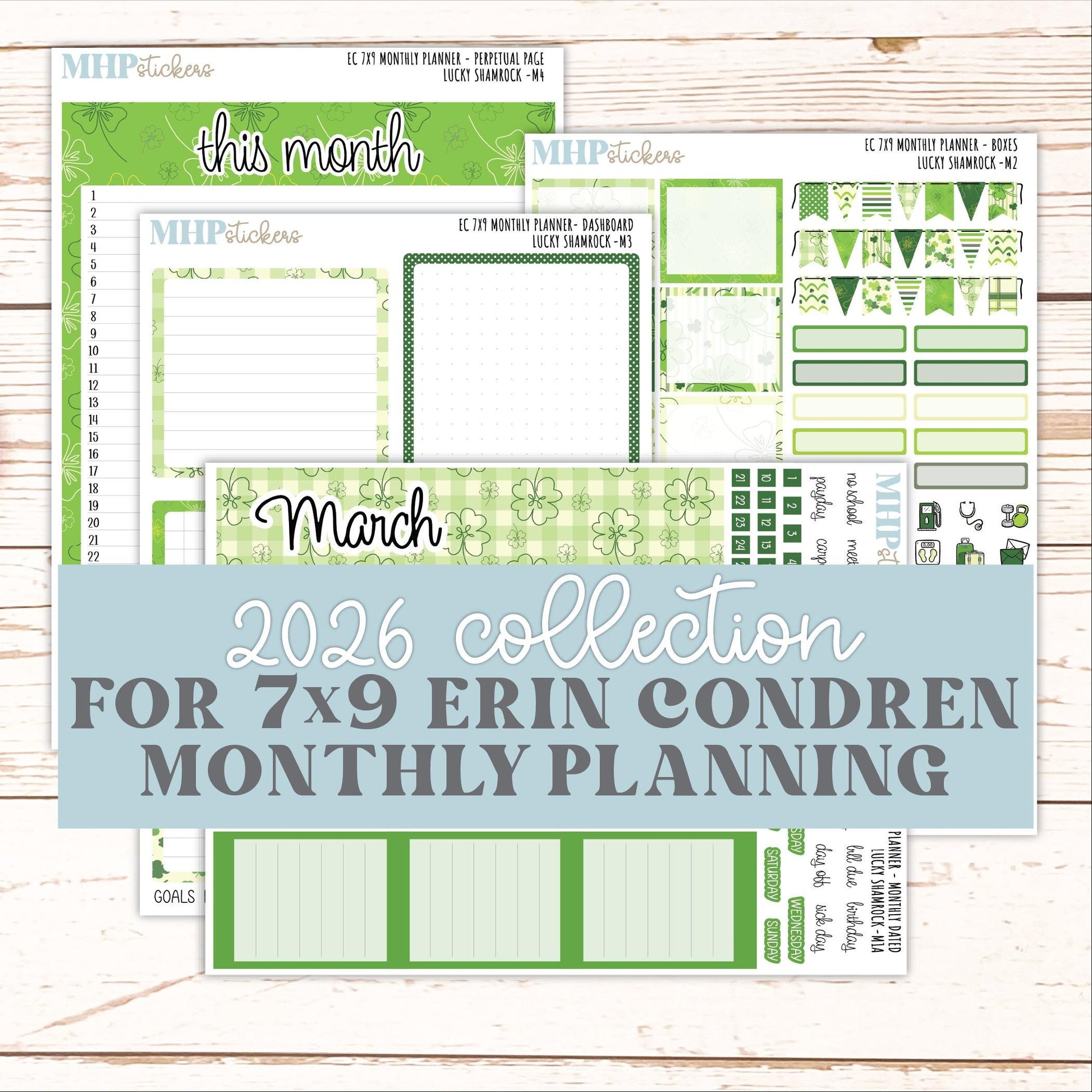 MARCH Monthly Kit for 7x9 Erin Condren Planners. 2026 Collection "Lucky Shamrock" || ECM