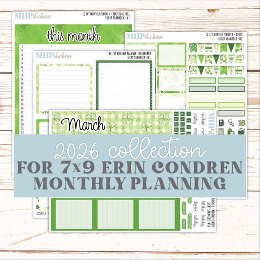 MARCH Monthly Kit for 7x9 Erin Condren Planners. 2026 Collection "Lucky Shamrock" || ECM