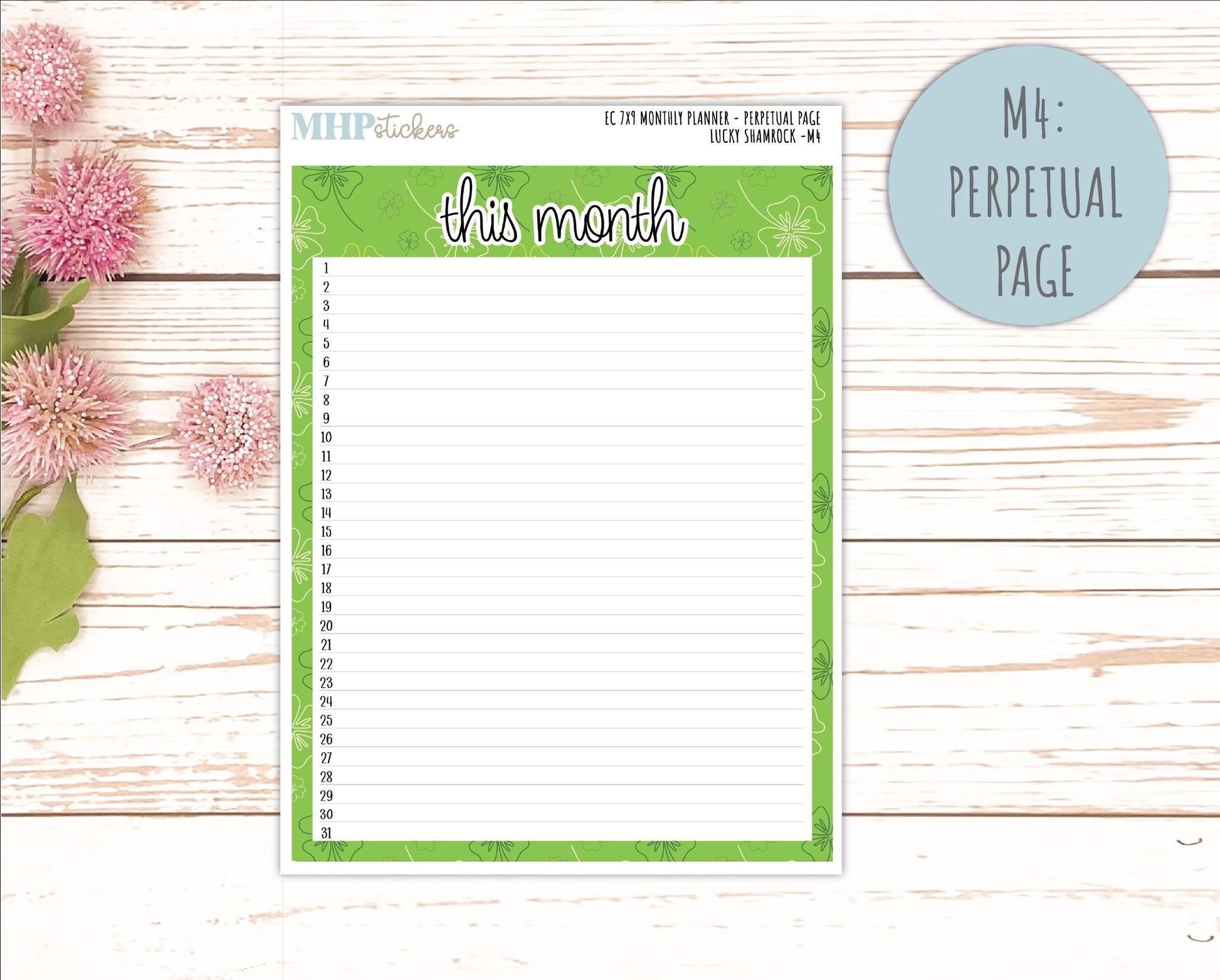 MARCH Monthly Kit for 7x9 Erin Condren Planners. 2026 Collection "Lucky Shamrock" || ECM