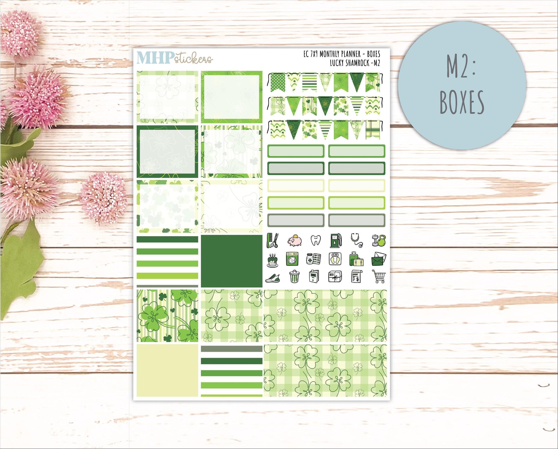 MARCH Monthly Kit for 7x9 Erin Condren Planners. 2026 Collection "Lucky Shamrock" || ECM