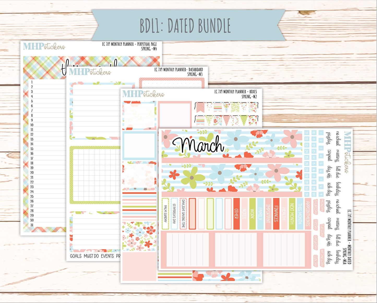MARCH Monthly Kit for 7x9 Erin Condren Planners. 2026 Collection "Spring" || ECM