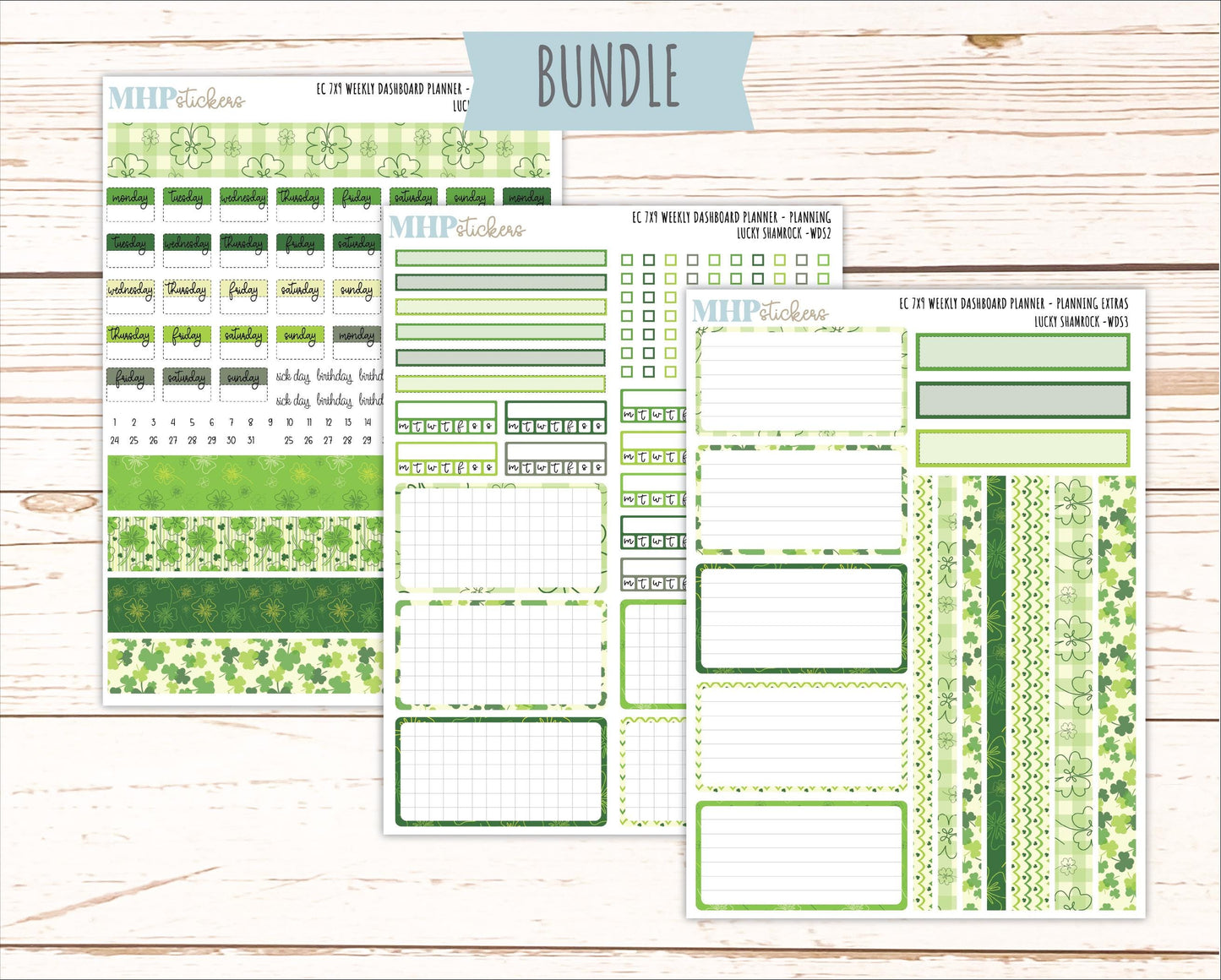 MARCH Weekly Dashboard Kit for 7x9 Erin Condren Planners. 2026 Collection "Lucky Shamrock" || ECWDS