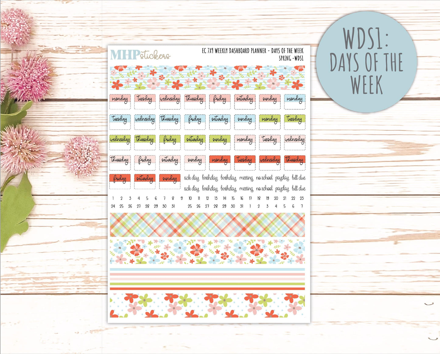 MARCH Weekly Dashboard Kit for 7x9 Erin Condren Planners. 2026 Collection "Spring" || ECWDS
