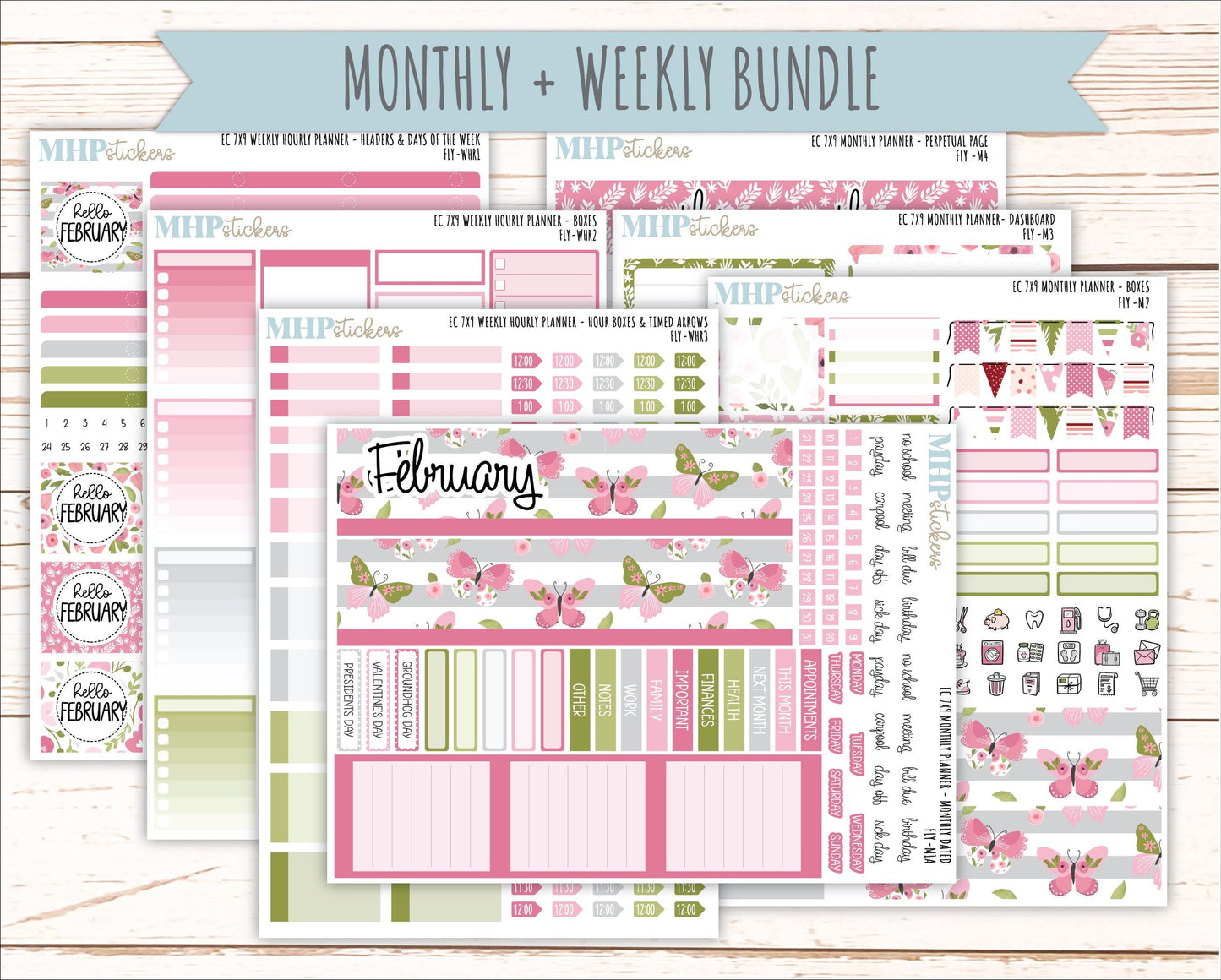 FEBRUARY Weekly Hourly Planning Kits for 7x9 Erin Condren Planners. 2026 Collection "Fly" || ECWHR