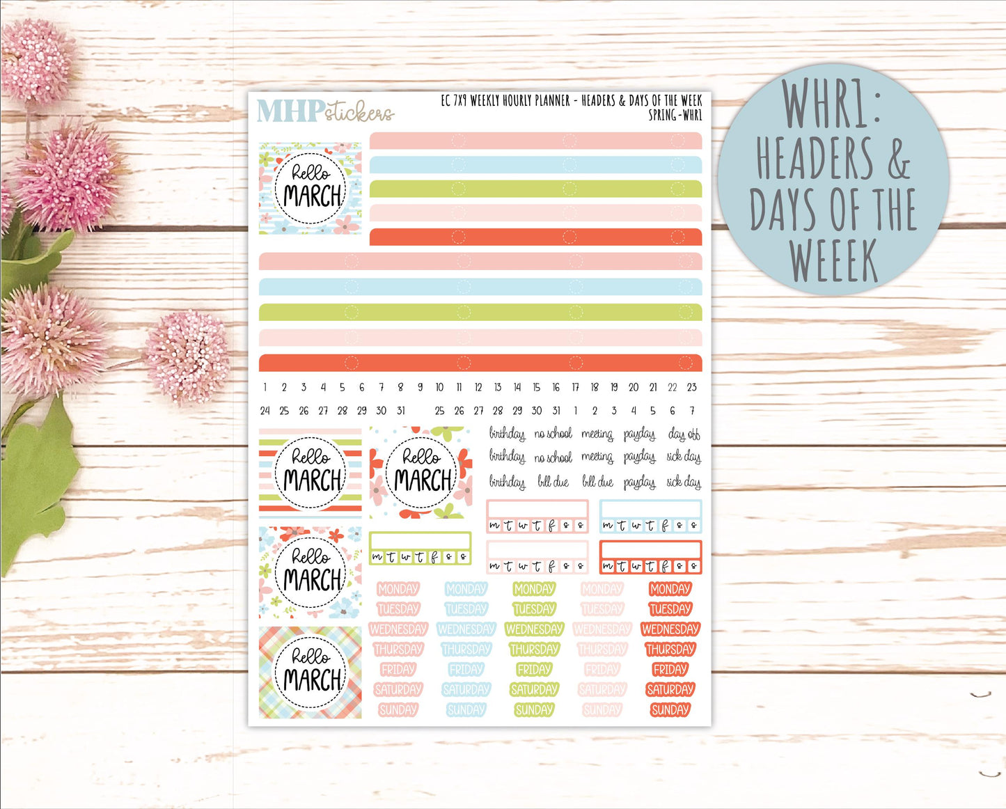 MARCH Weekly Hourly Planning Kits for 7x9 Erin Condren Planners. 2026 Collection "Spring" || ECWHR