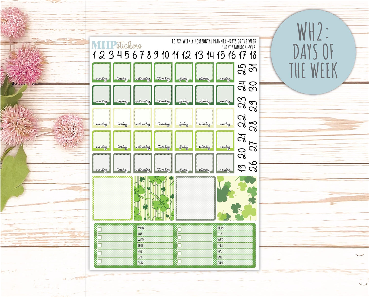 MARCH Weekly Horizontal Planning Kit for 7x9 Erin Condren Planners. 2026 Collection "Lucky Shamrock" || ECWH
