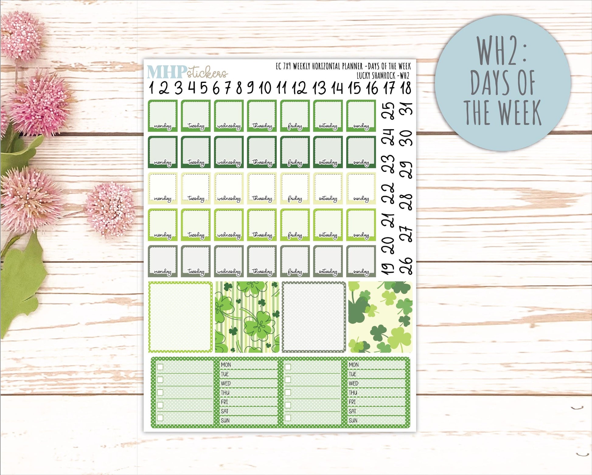 MARCH Weekly Horizontal Planning Kit for 7x9 Erin Condren Planners. 2026 Collection "Lucky Shamrock" || ECWH
