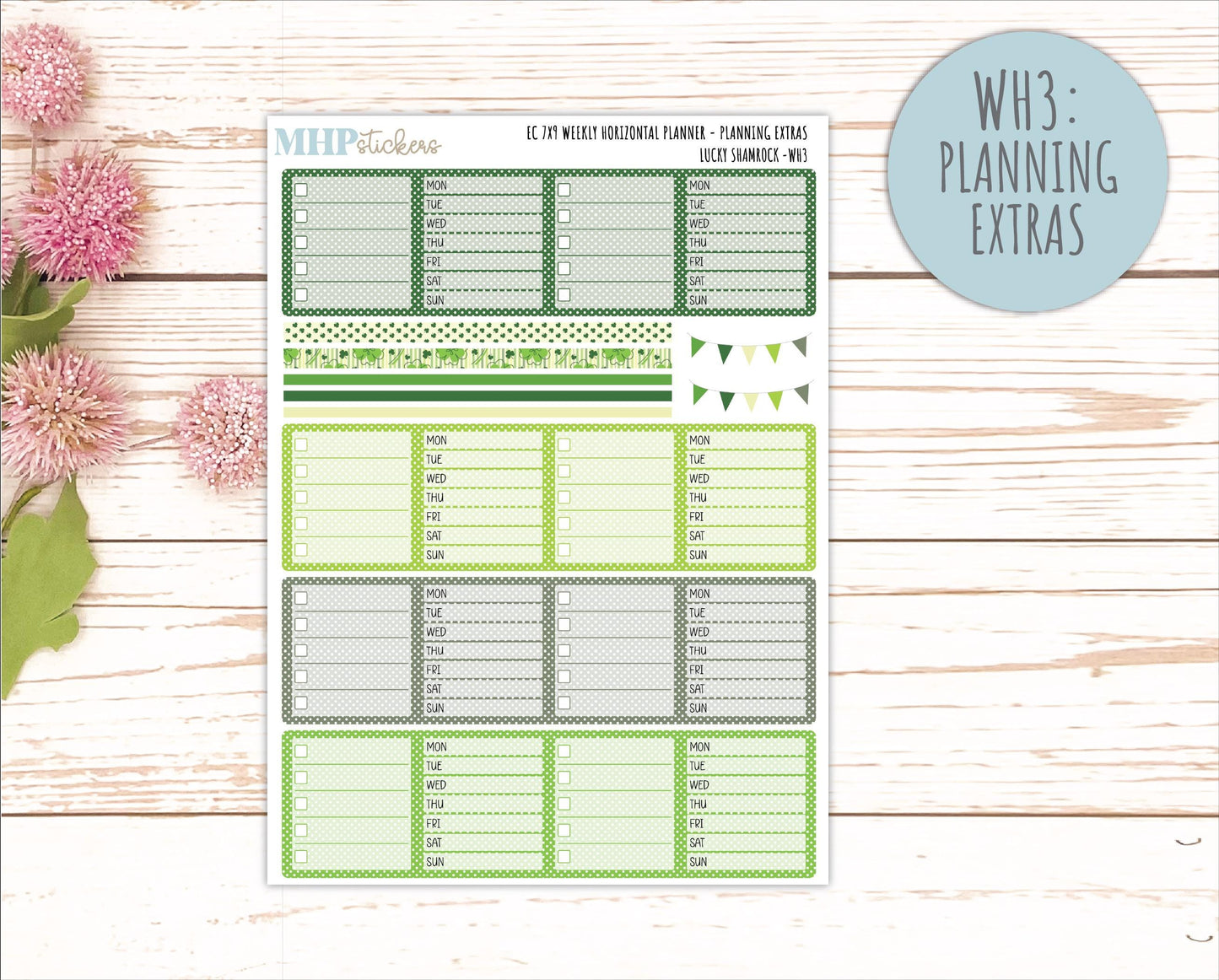 MARCH Weekly Horizontal Planning Kit for 7x9 Erin Condren Planners. 2026 Collection "Lucky Shamrock" || ECWH