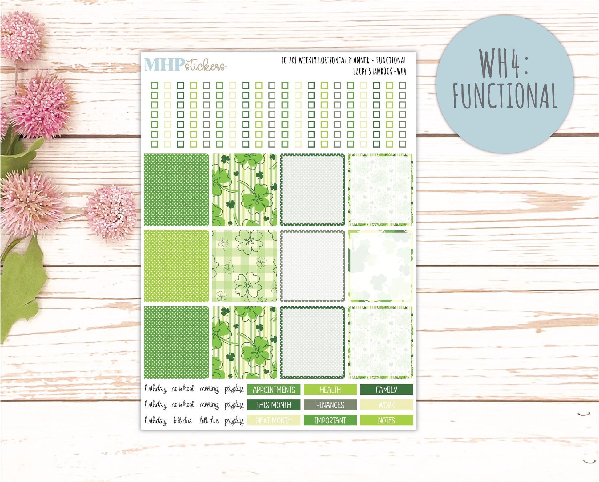 MARCH Weekly Horizontal Planning Kit for 7x9 Erin Condren Planners. 2026 Collection "Lucky Shamrock" || ECWH