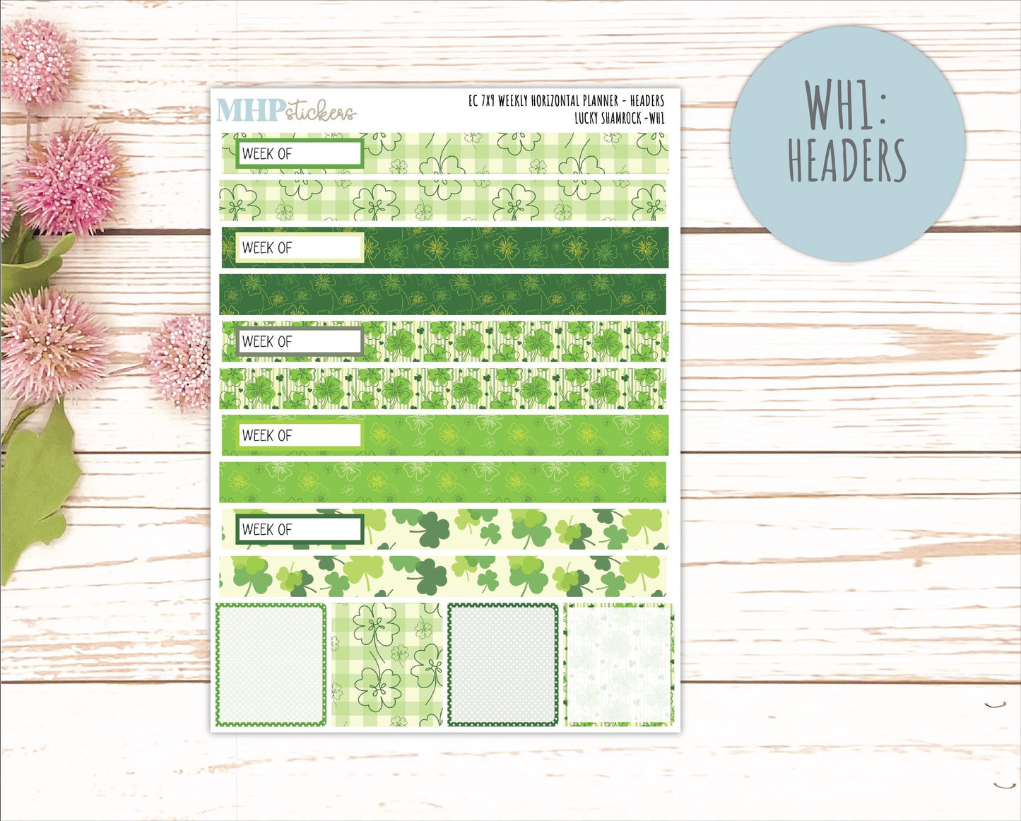MARCH Weekly Horizontal Planning Kit for 7x9 Erin Condren Planners. 2026 Collection "Lucky Shamrock" || ECWH