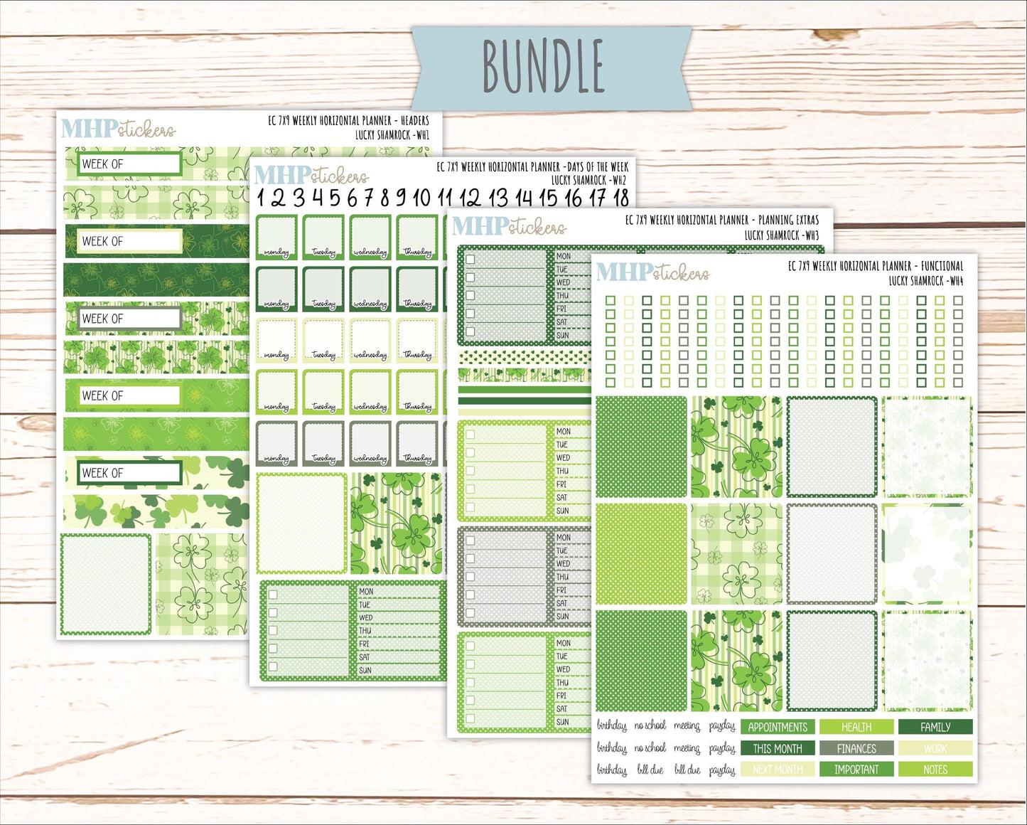 MARCH Weekly Horizontal Planning Kit for 7x9 Erin Condren Planners. 2026 Collection "Lucky Shamrock" || ECWH