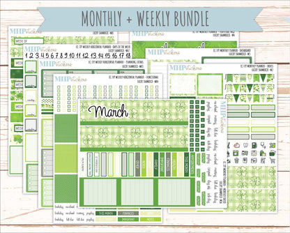 MARCH Weekly Horizontal Planning Kit for 7x9 Erin Condren Planners. 2026 Collection "Lucky Shamrock" || ECWH