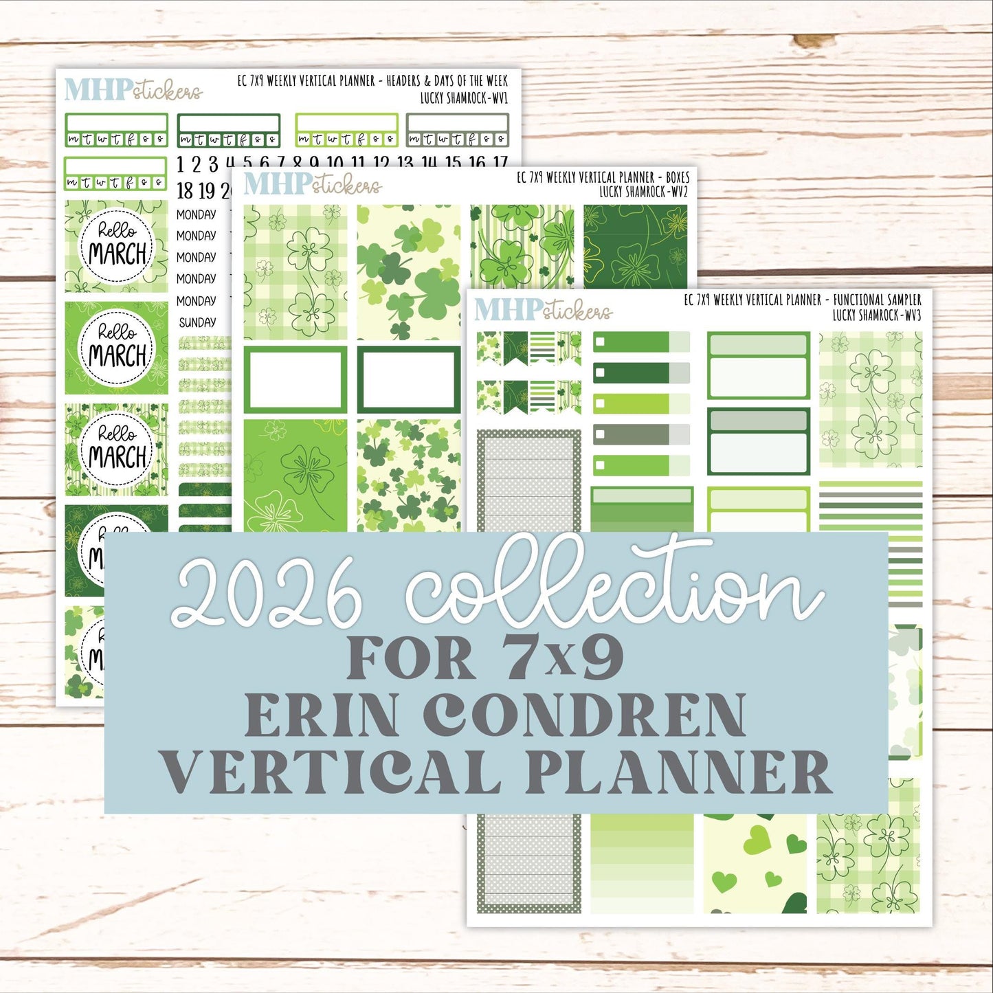 MARCH Weekly Vertical Kits for 7x9 Erin Condren Planners. 2026 Collection "Lucky Shamrock" || ECWV