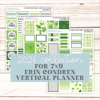 MARCH Weekly Vertical Kits for 7x9 Erin Condren Planners. 2026 Collection "Lucky Shamrock" || ECWV