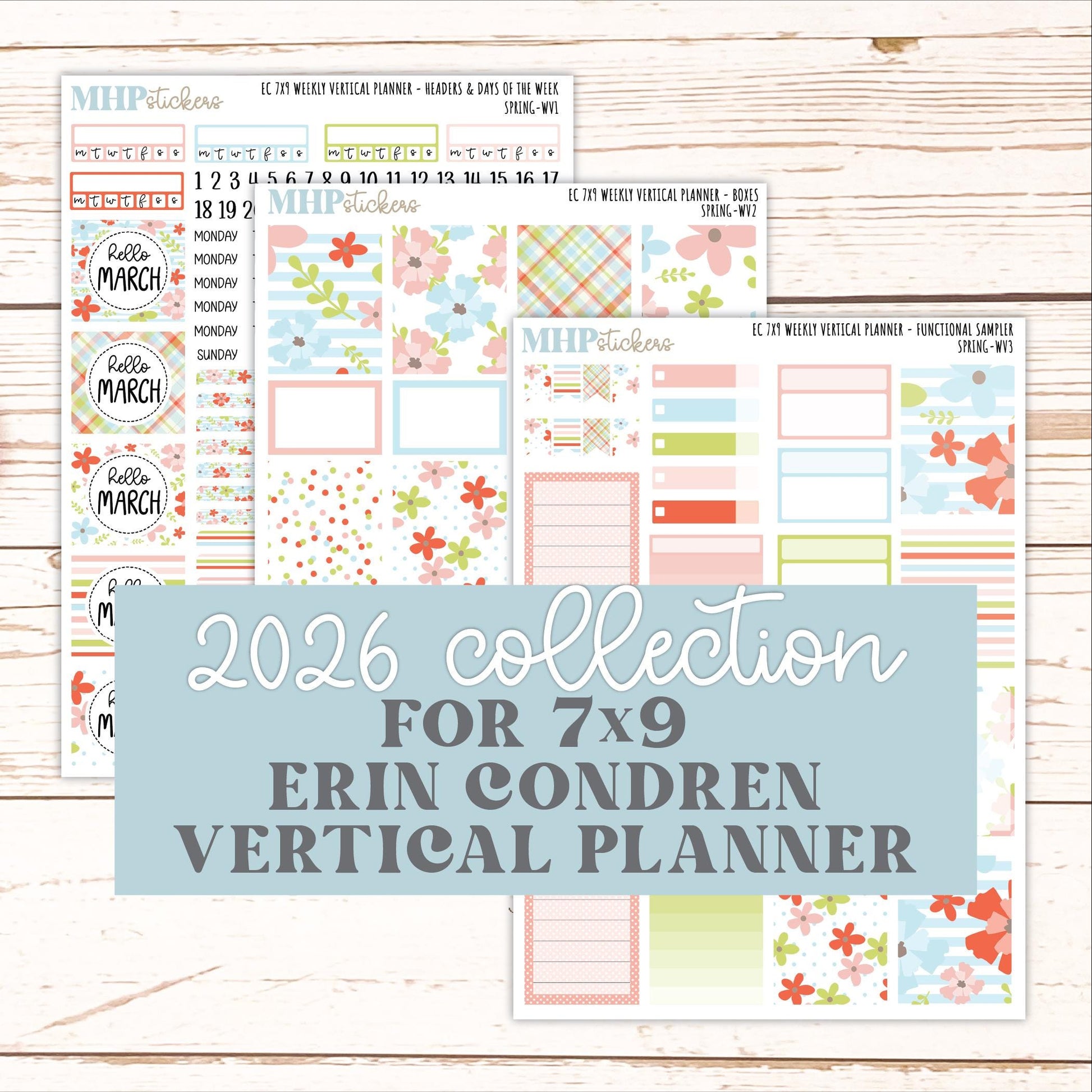 MARCH Weekly Vertical Kits for 7x9 Erin Condren Planners. 2026 Collection "Spring" || ECWV