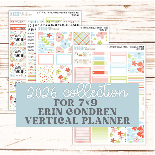 MARCH Weekly Vertical Kits for 7x9 Erin Condren Planners. 2026 Collection "Spring" || ECWV
