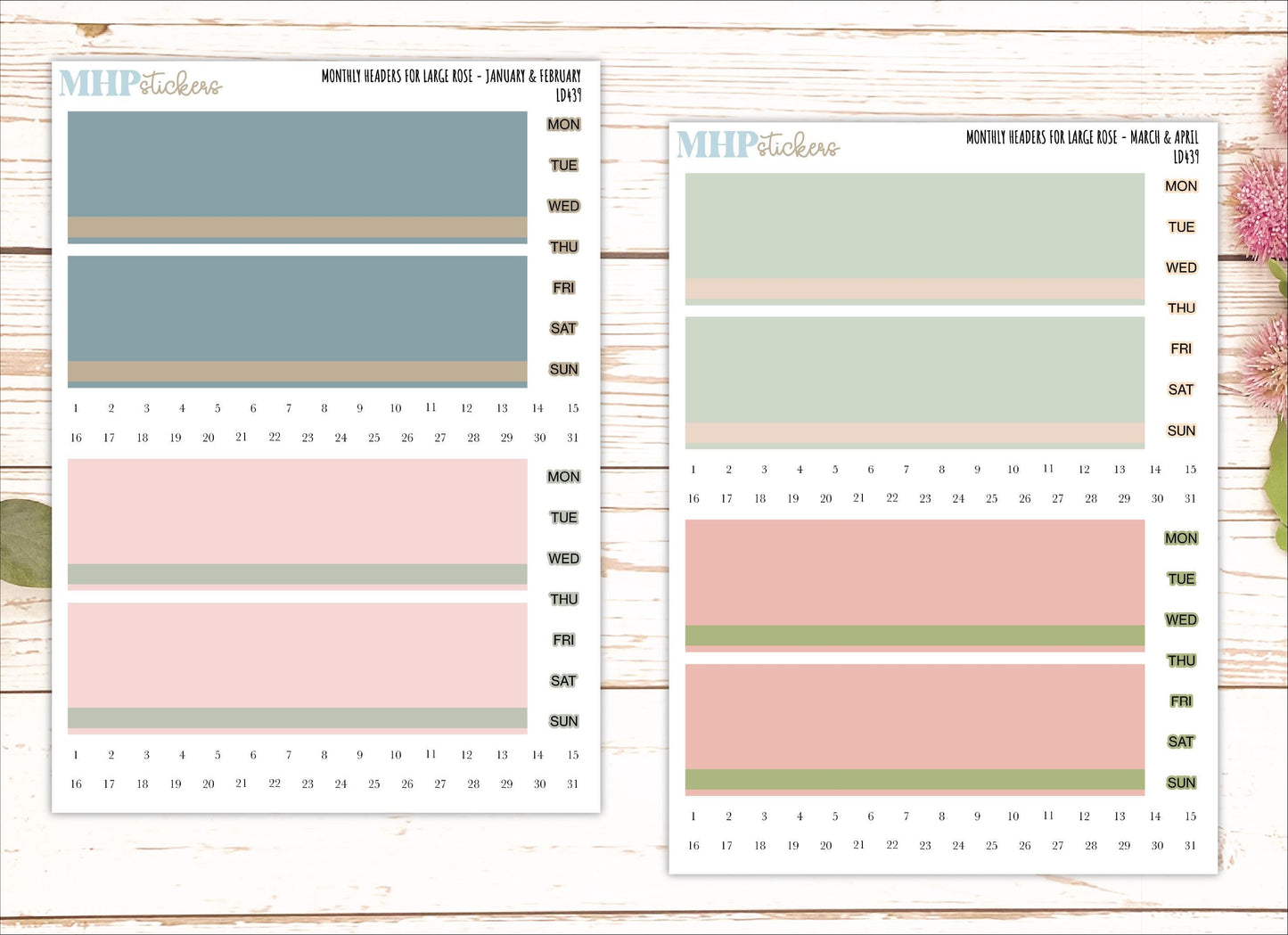 Neutral Color Monthly Headers Set for the Large Rose Laurel Denise Planner (Formerly Project Planner) || LD439