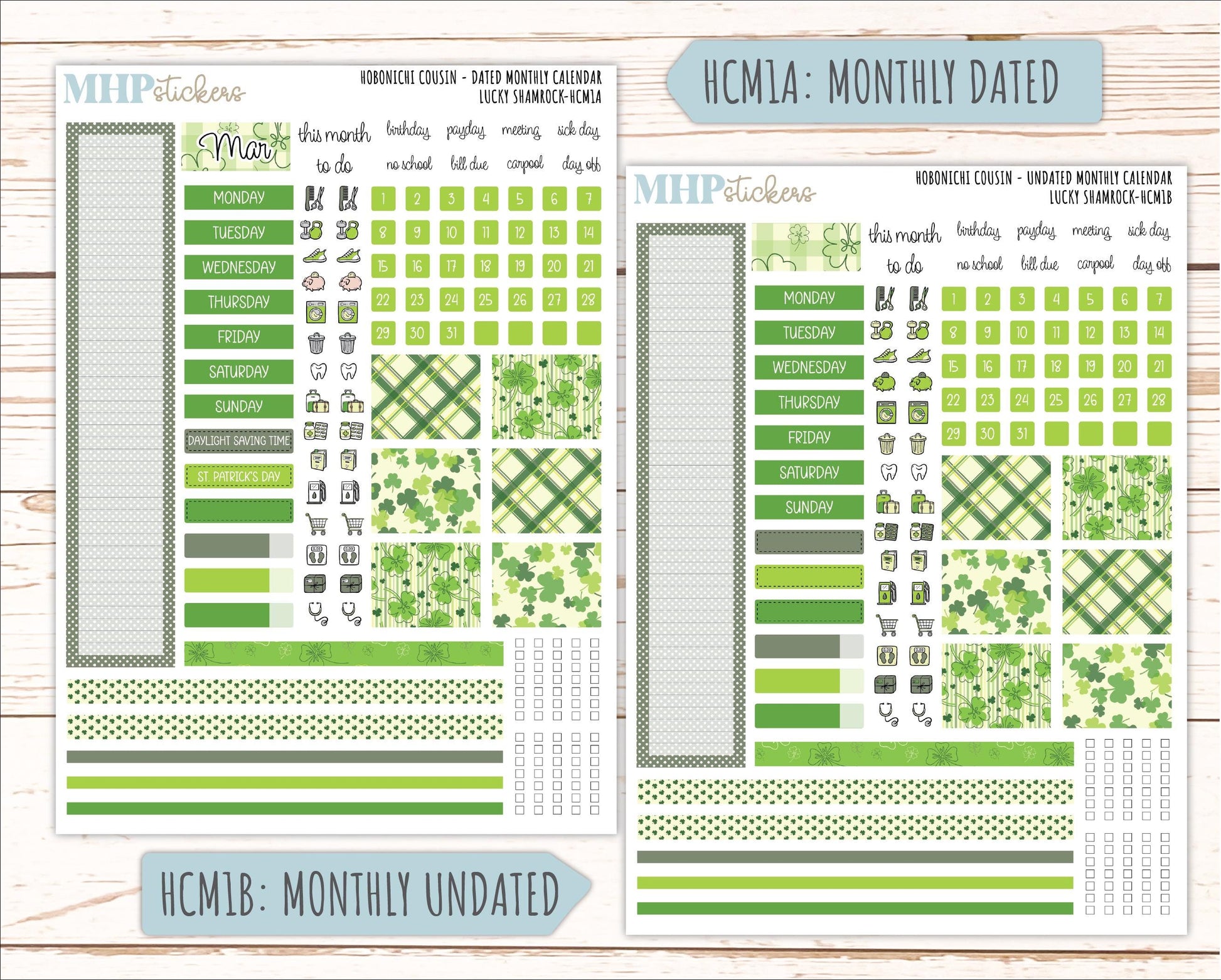 MARCH 2026 Stickers for Hobonichi Cousin. A5 Planners "Lucky Shamrock" || HC