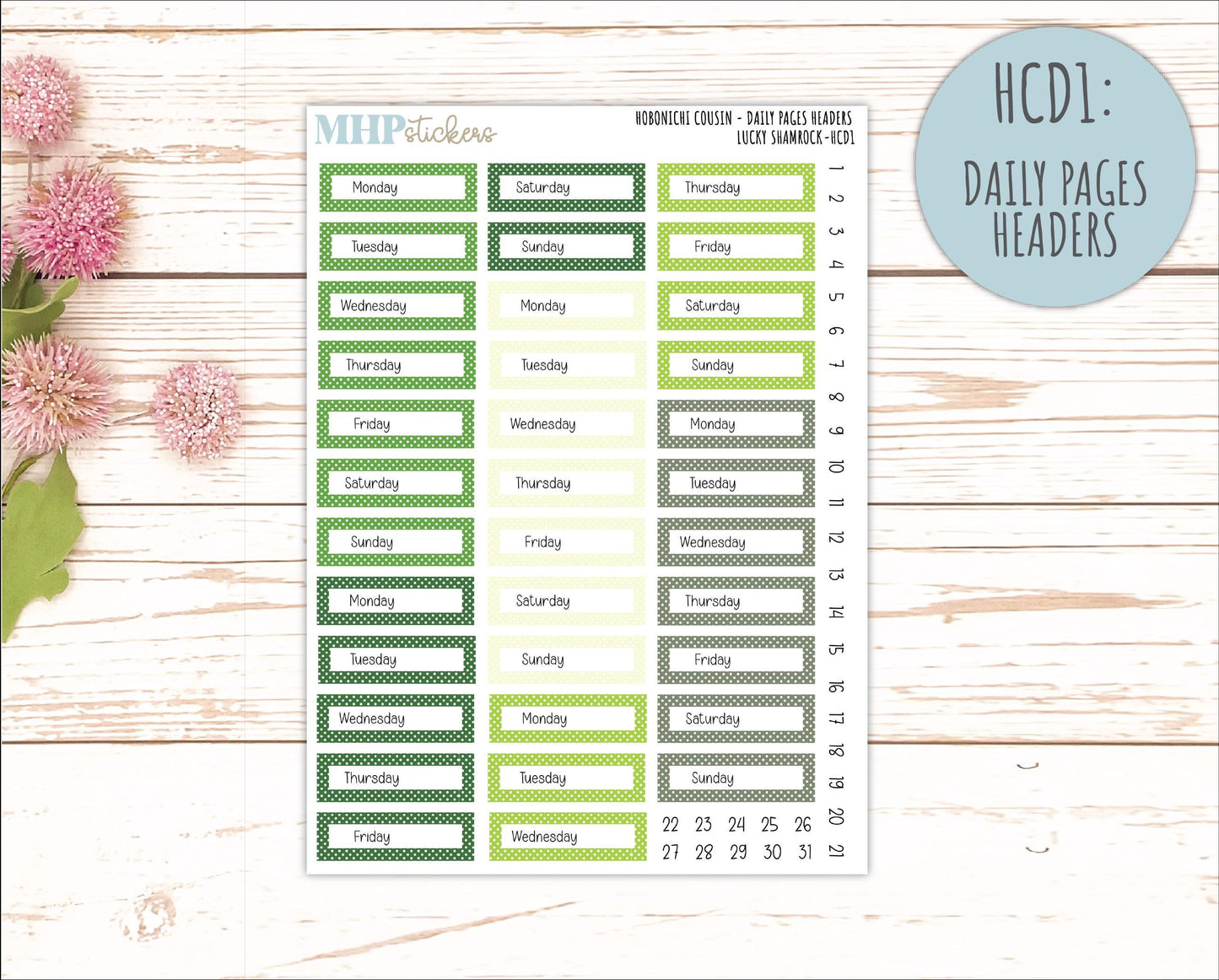 MARCH 2026 Stickers for Hobonichi Cousin. A5 Planners "Lucky Shamrock" || HC