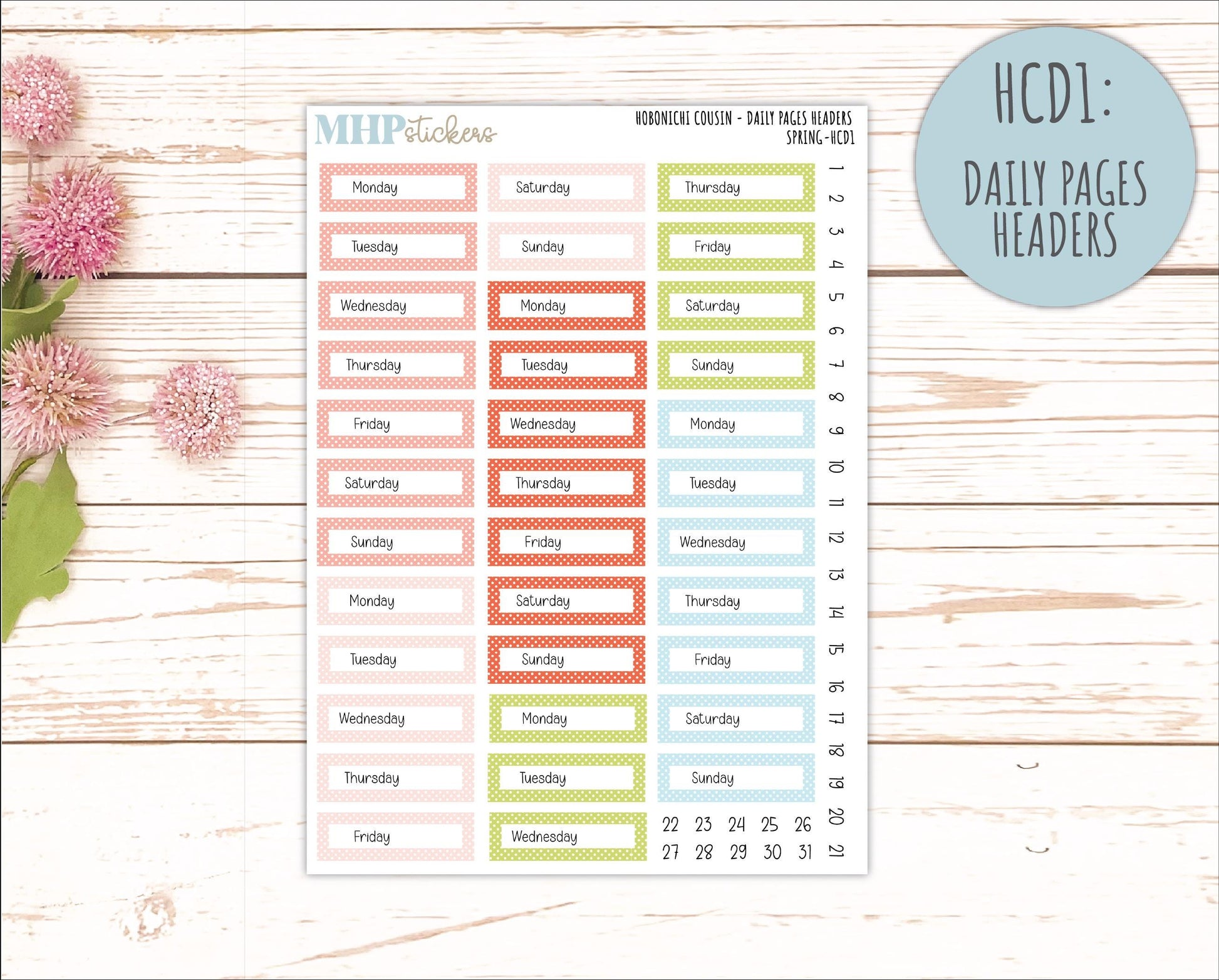 MARCH 2026 Stickers for Hobonichi Cousin. A5 Planners "Spring" || HC