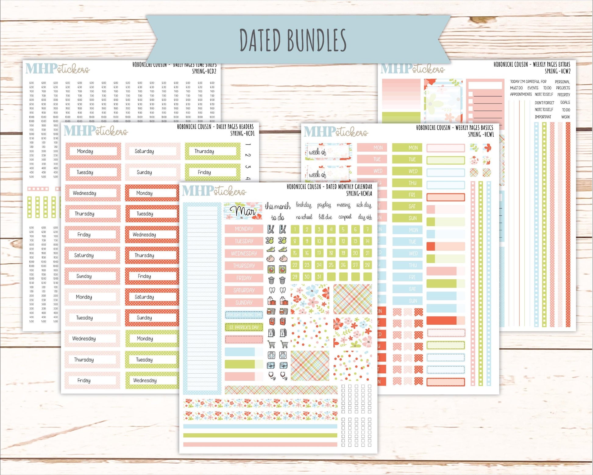 MARCH 2026 Stickers for Hobonichi Cousin. A5 Planners "Spring" || HC