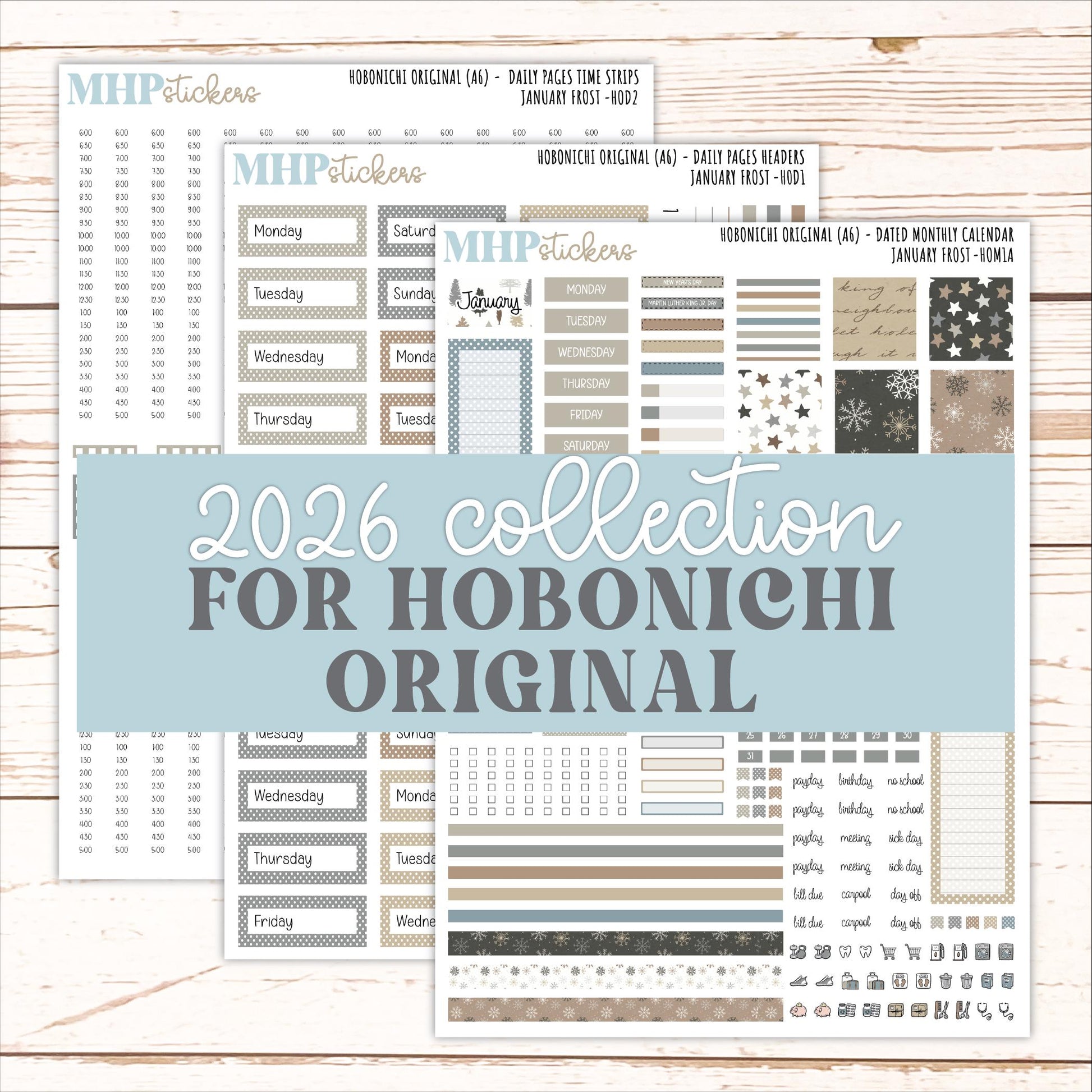 JANUARY 2026 Stickers for Hobonichi Techo Original. A6 Planners "January Frost" || HO